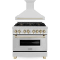 ZLINE Autograph Edition 2-Piece Appliance Package - 36-Inch Dual Fuel Range & Wall Mounted Range Hood in Stainless Steel with Gold Trim (2AKP-RARH36-G)