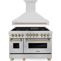 ZLINE Autograph Edition 2-Piece Appliance Package - 48-Inch Dual Fuel Range & Wall Mounted Range Hood in Stainless Steel with Champagne Bronze Trim (2AKP-RARH48-CB)