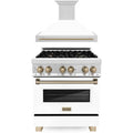 ZLINE Autograph Edition Package 30-Inch Dual Fuel Range and Wall Mount Hood in Stainless Steel with White Matte Door and Bronze Trim (2AKP-RAWMRH30-CB)