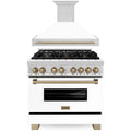 ZLINE Autograph Edition 2-Piece Appliance Package - 36-Inch Dual Fuel Range and Wall Mounted Range Hood in Stainless Steel and White Door with Champagne Bronze Trim (2AKP-RAWMRH36-CB)