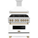 ZLINE Autograph Edition 2-Piece Appliance Package - 36-Inch Dual Fuel Range and Wall Mounted Range Hood in Stainless Steel and White Door with Champagne Bronze Trim (2AKP-RAWMRH36-CB)