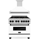 ZLINE Autograph Edition 2-Piece Appliance Package - 36-Inch Dual Fuel Range & Wall Mounted Range Hood in Stainless Steel and White Door with Matte Black Trim (2AKP-RAWMRH36-MB)