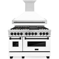 ZLINE Autograph Edition 2-Piece Appliance Package - 48-Inch Dual Fuel Range & Wall Mounted Range Hood in Stainless Steel and White Door with Matte Black Trim (2AKP-RAWMRH48-MB)