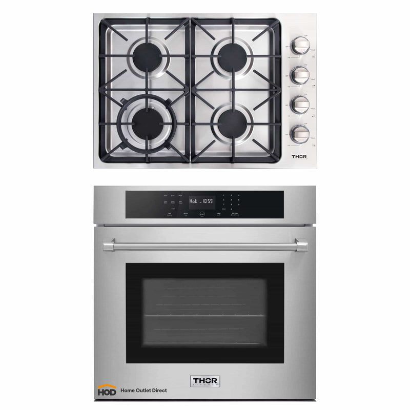 Thor Kitchen 2-Piece Pro Appliance Package - 30-Inch Gas Cooktop & Electric Wall Oven in Stainless Steel