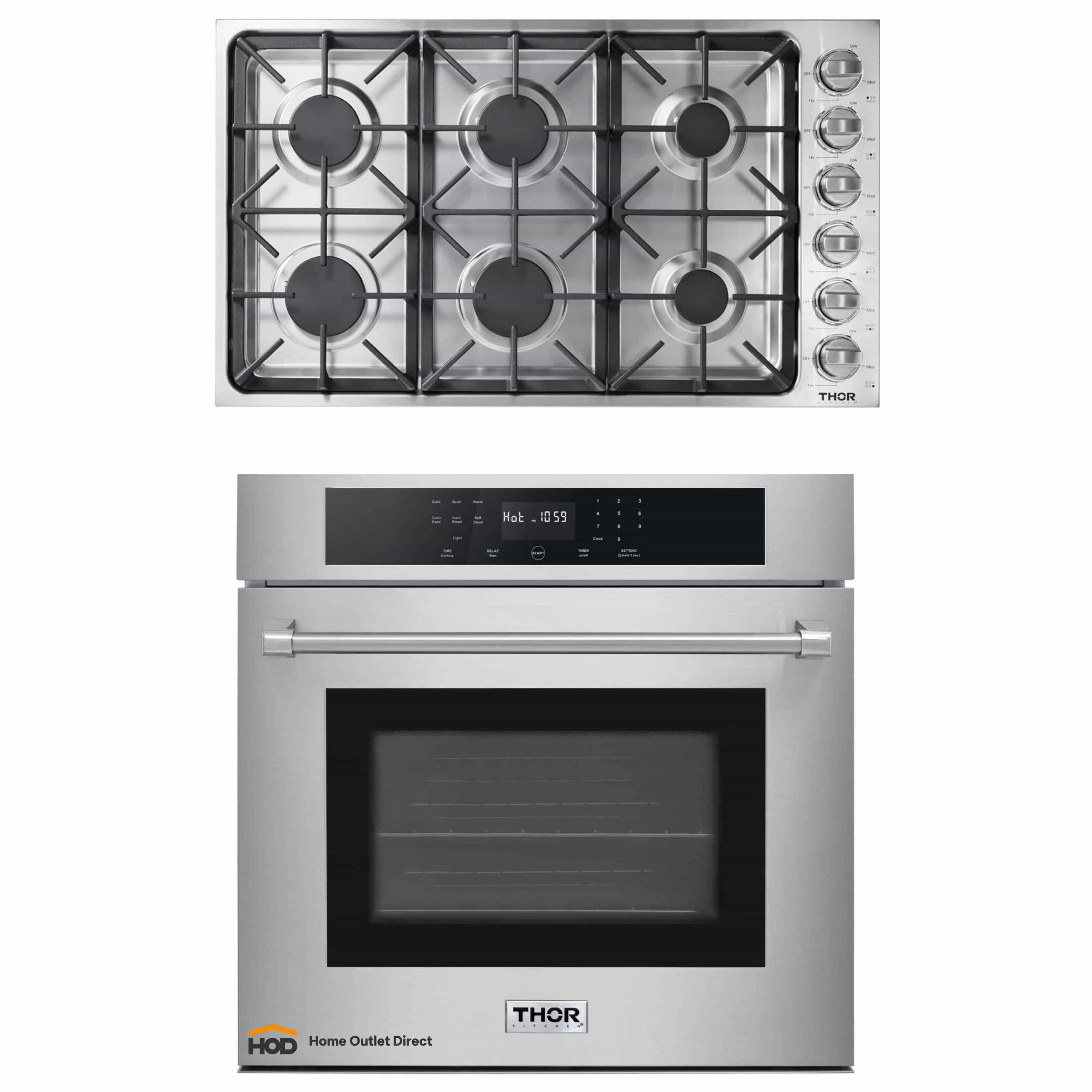 Thor Kitchen 2-Piece Pro Appliance Package - 36-Inch Gas Cooktop & Electric Wall Oven in Stainless Steel