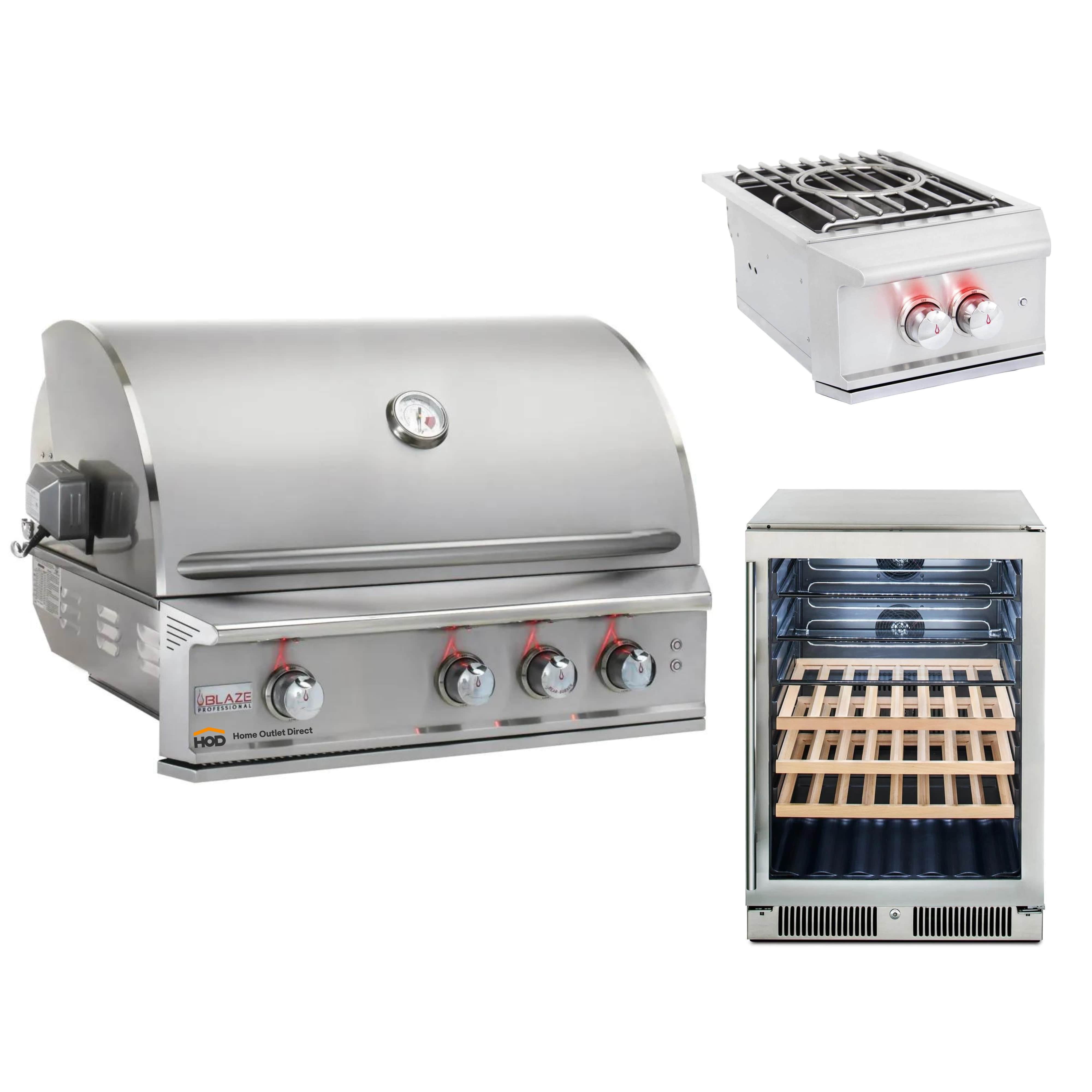 Blaze stainless steel 3-burner grill with side burner and open compartment