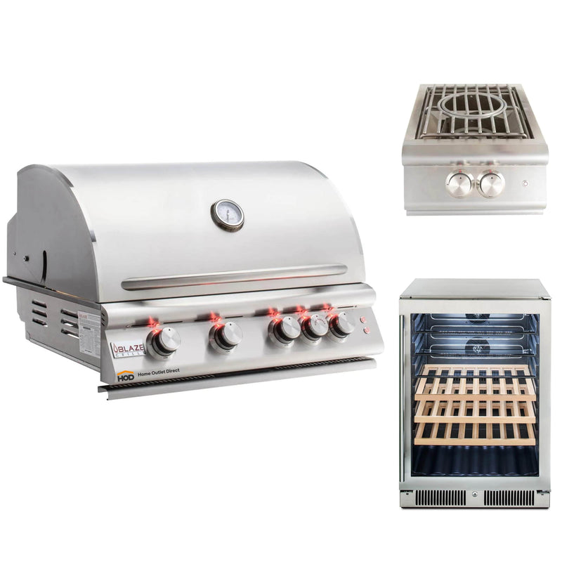 Blaze Grill Package - Premium LTE 32-Inch 4-Burner Built-In Liquid Propane Grill, Side Burner and Beverage Center in Stainless Steel