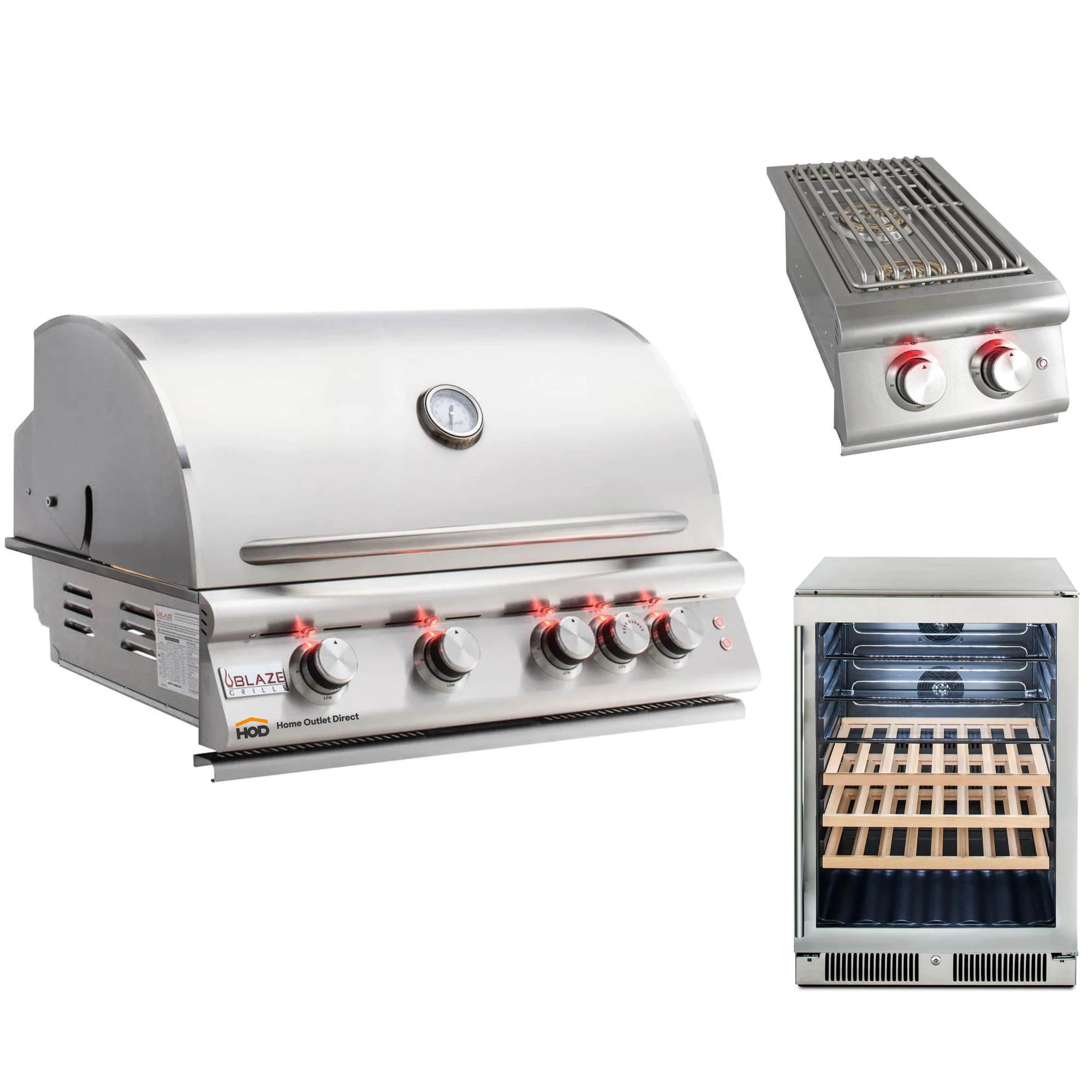 Stainless propane grill with control knobs and detached side burner unit