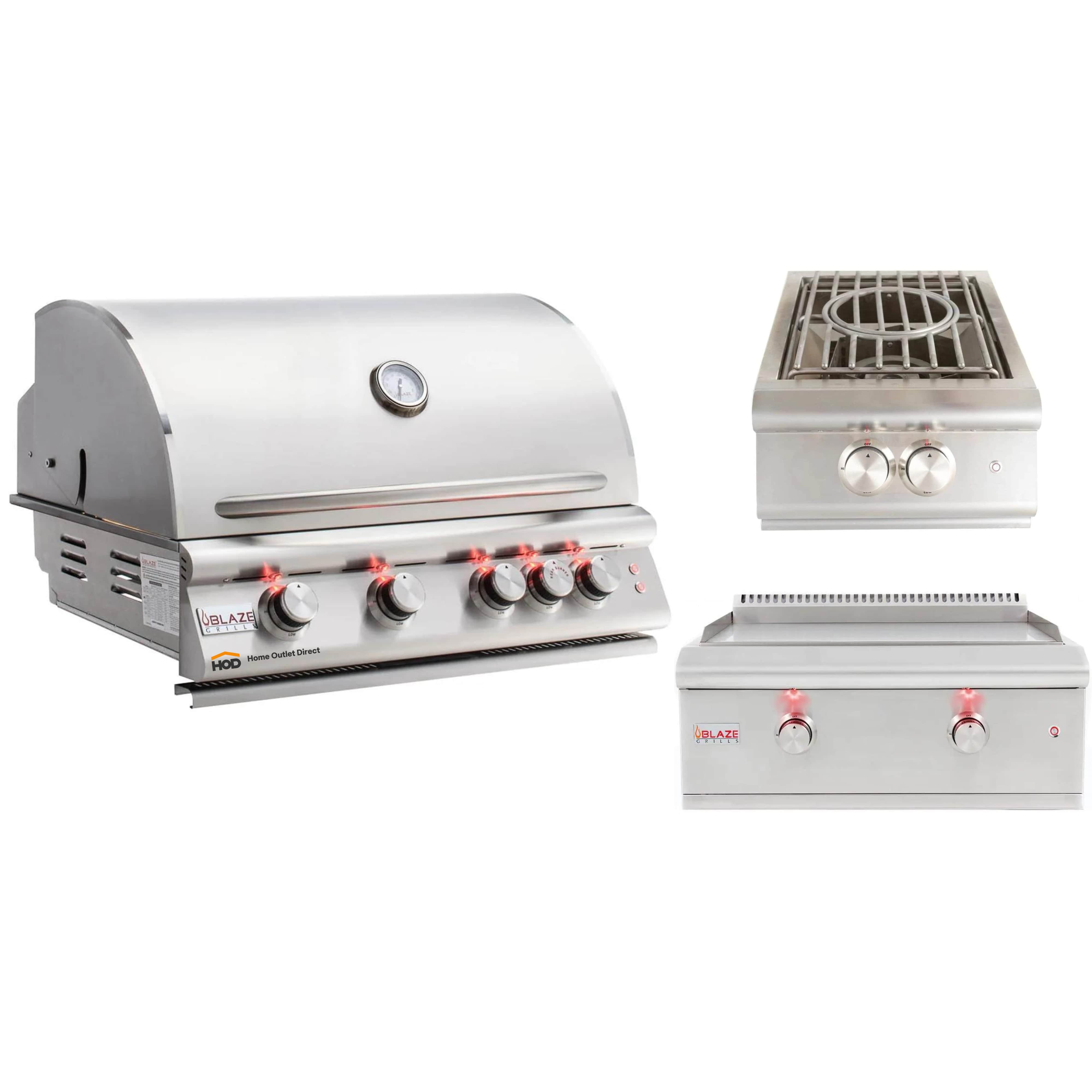 Stainless steel 4-burner natural gas grill with side burner and griddle