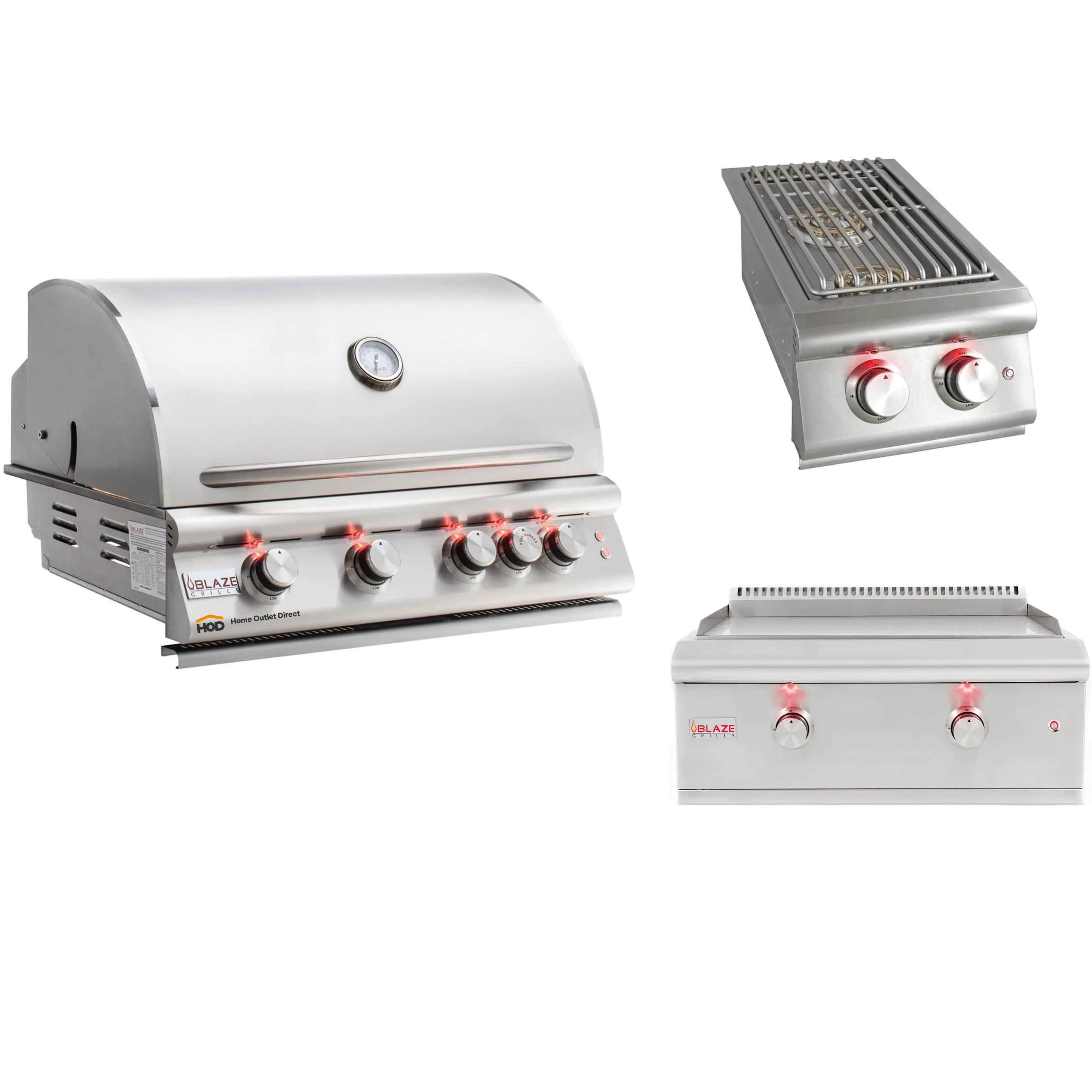 Stainless steel built-in natural gas grill with side burner and griddle