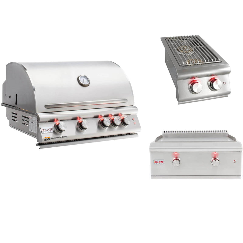 Blaze Grill Package - Premium LTE Marine Grade 32-Inch 4-Burner Built-In Natural Gas Grill, Double Side Burner and Griddle in Stainless Steel