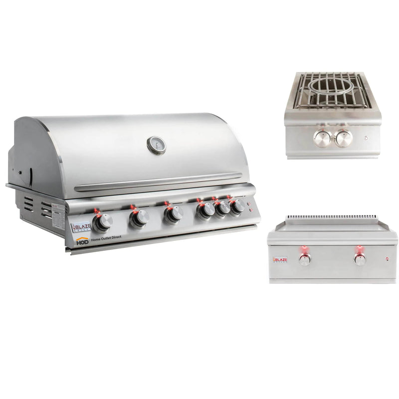 Blaze Grill Package - Premium LTE 40-Inch 5-Burner Built-In Liquid Propane Grill, Side Burner and Griddle in Stainless Steel