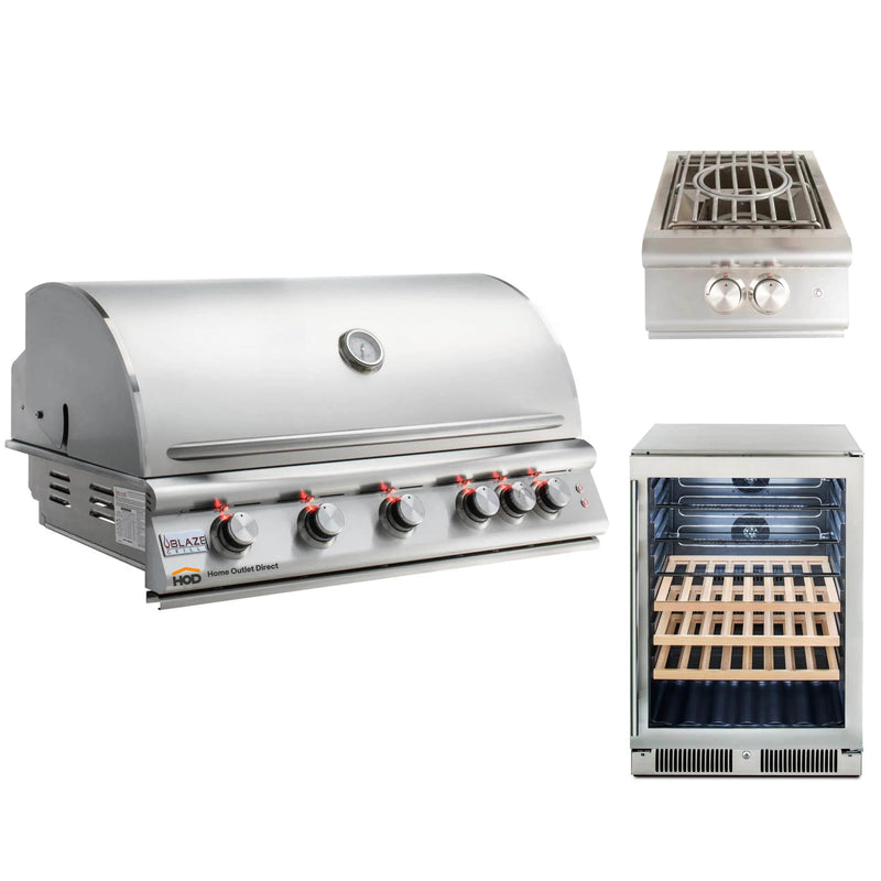 Blaze Grill Package - Premium LTE 40-Inch 5-Burner Built-In Natural Gas Grill, Side Burner and Beverage Center in Stainless Steel