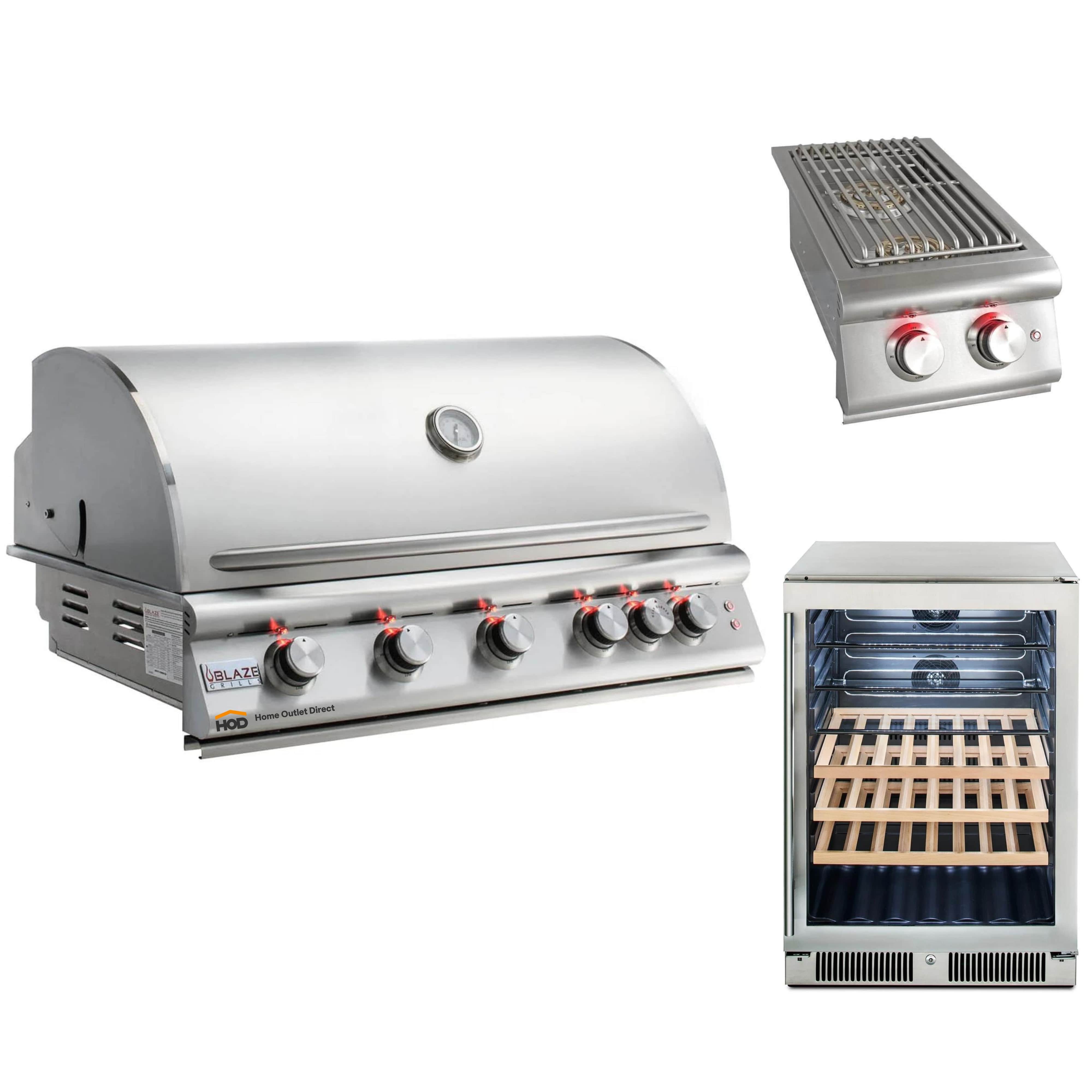 Stainless steel gas grill with side burner and open chamber