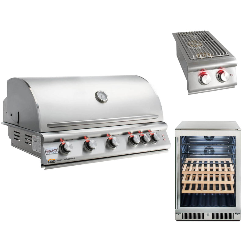 Blaze Grill Package - Premium LTE 40-Inch 5-Burner Built-In Natural Gas Grill, Double Side Burner and Beverage Center in Stainless Steel