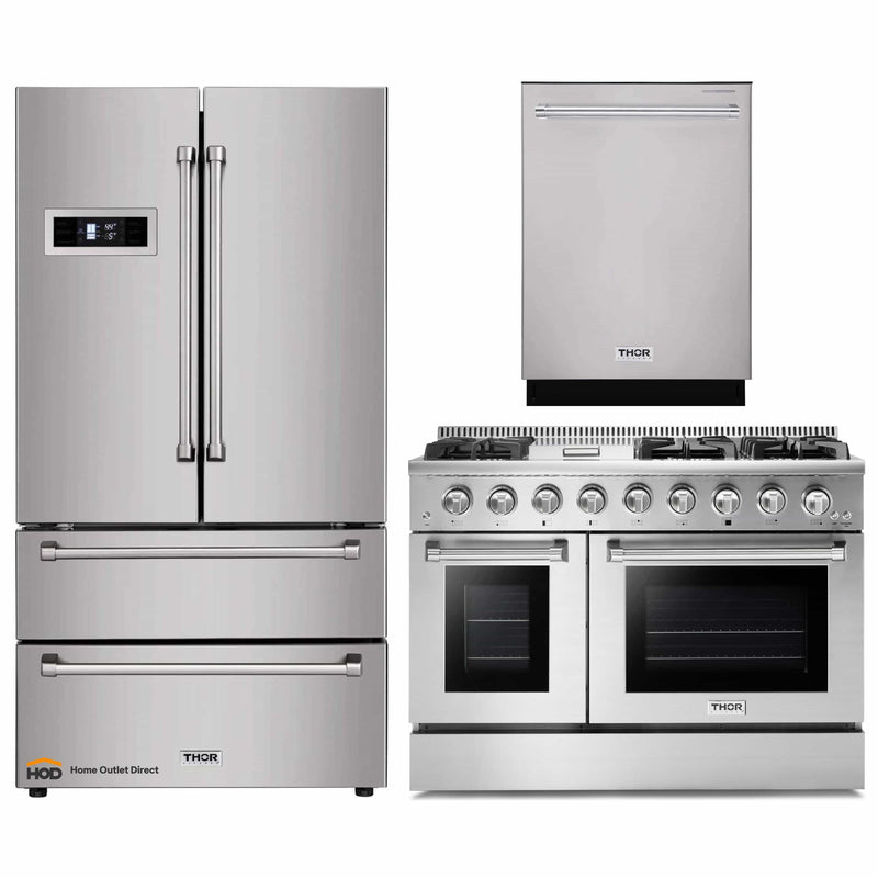 Thor Kitchen 3-Piece Pro Appliance Package - 48-Inch Gas Range, Dishwasher & Refrigerator in Stainless Steel