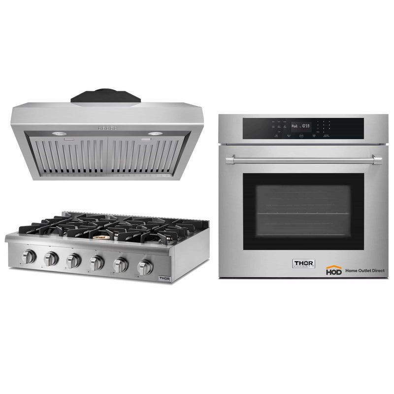 Thor Kitchen 3-Piece Pro Appliance Package - 36-Inch Rangetop, Electric Wall Oven & Under Cabinet Hood in Stainless Steel