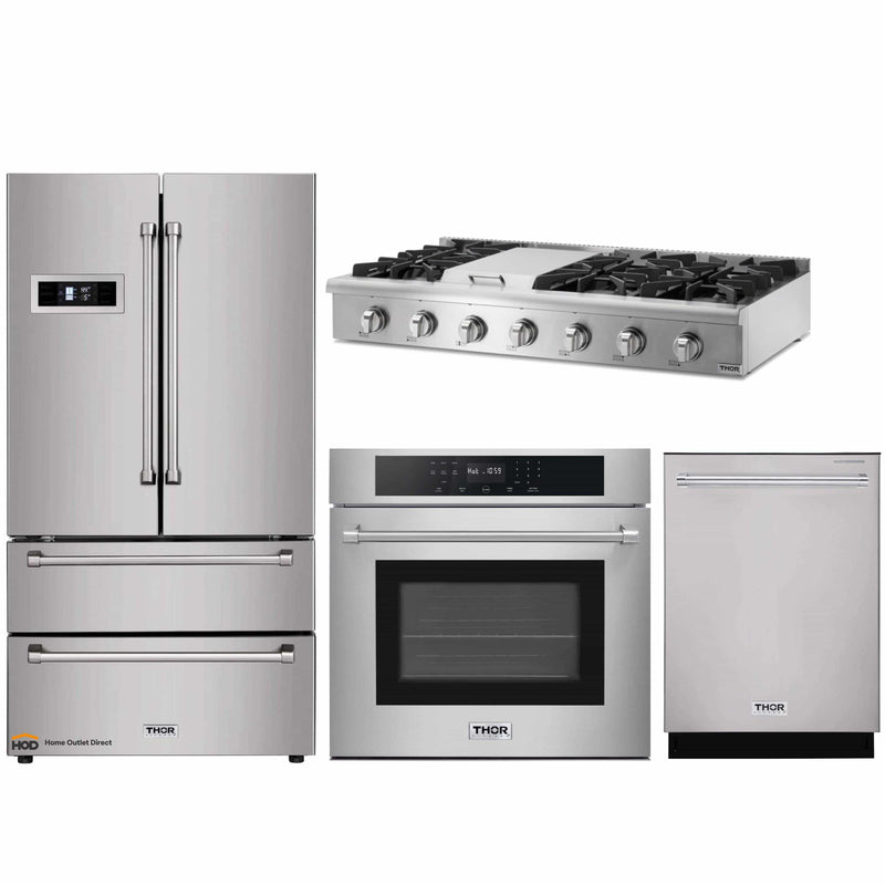 Thor Kitchen 4-Piece Pro Appliance Package - 48-Inch Rangetop, Electric Wall Oven, Dishwasher & Refrigerator in Stainless Steel