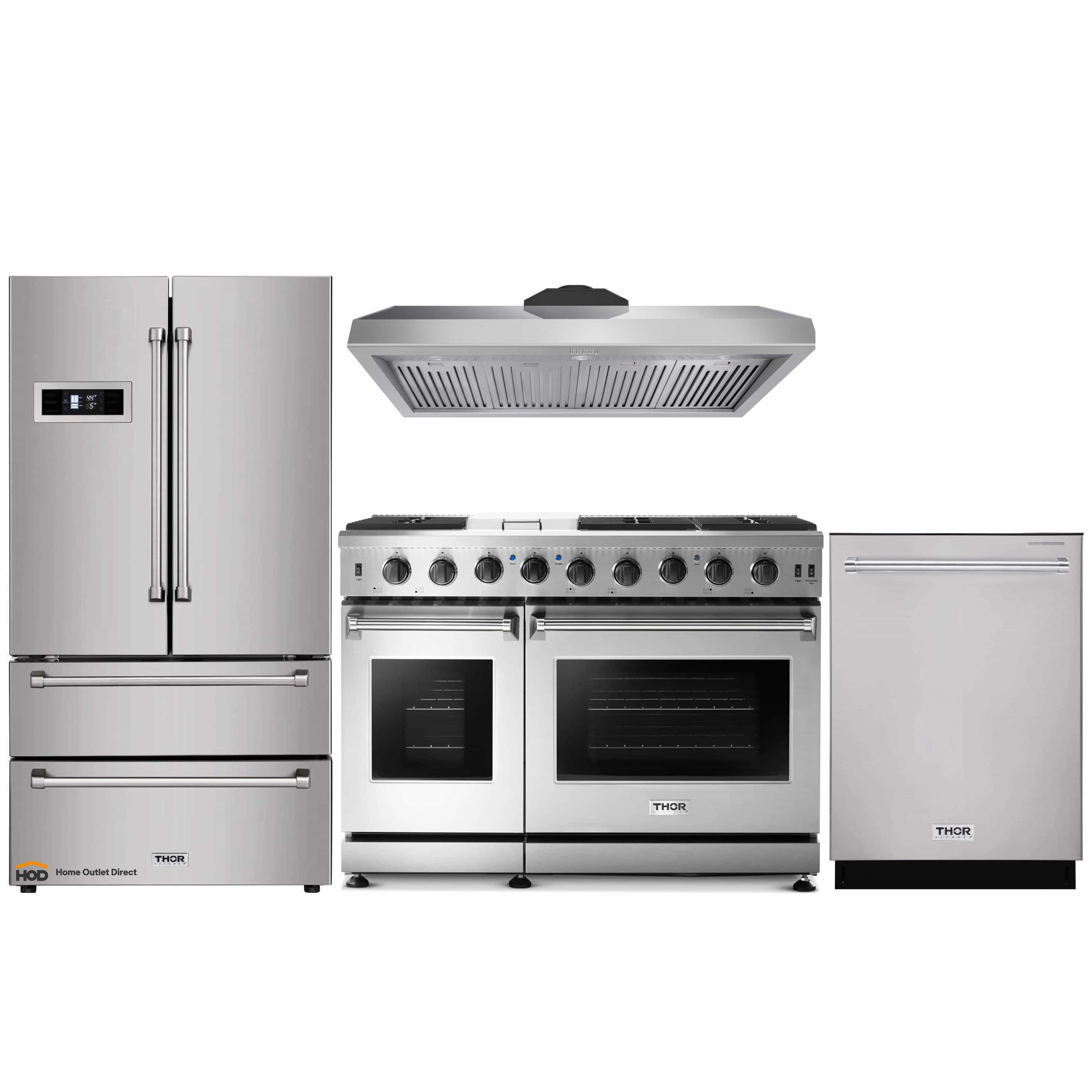 thor kitchen 6-piece appliance package - 48-inch gas range, refrigerat