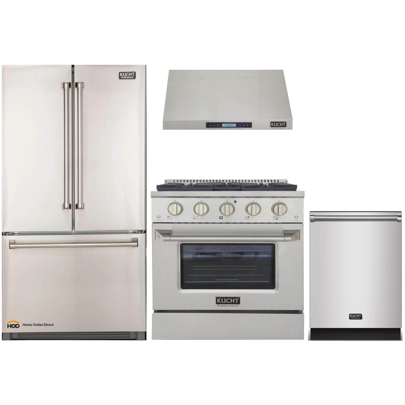 Kucht 4-Piece Appliance Package - 30-Inch Gas Range, Refrigerator, Under Cabinet Hood, & Dishwasher in Stainless Steel