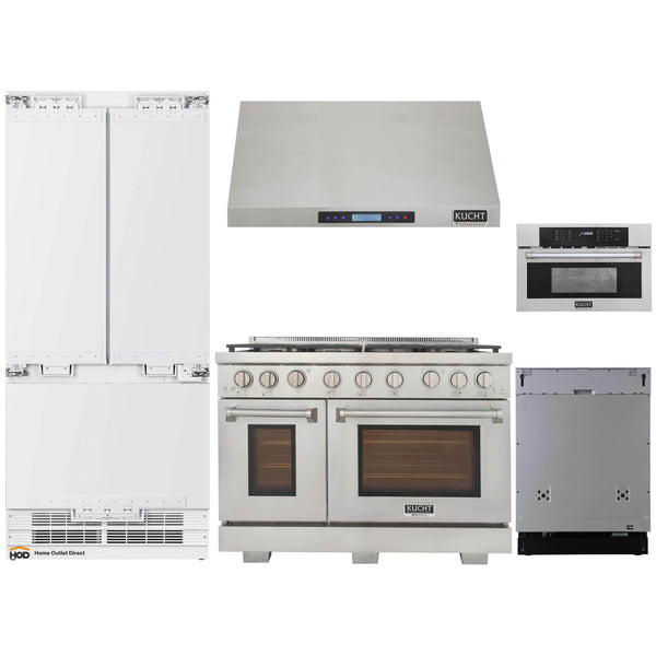 Kucht 5-Piece Appliance Package - 48" Gas Range, 36" Panel Ready Refrigerator, Under Cabinet Hood, Panel Ready Dishwasher, & Microwave Oven