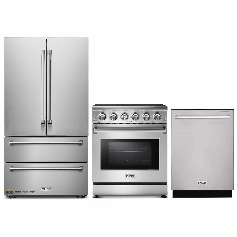 Thor Kitchen 3-Piece Appliance Package - 30-Inch Electric Range, French Door Refrigerator, and Dishwasher in Stainless Steel
