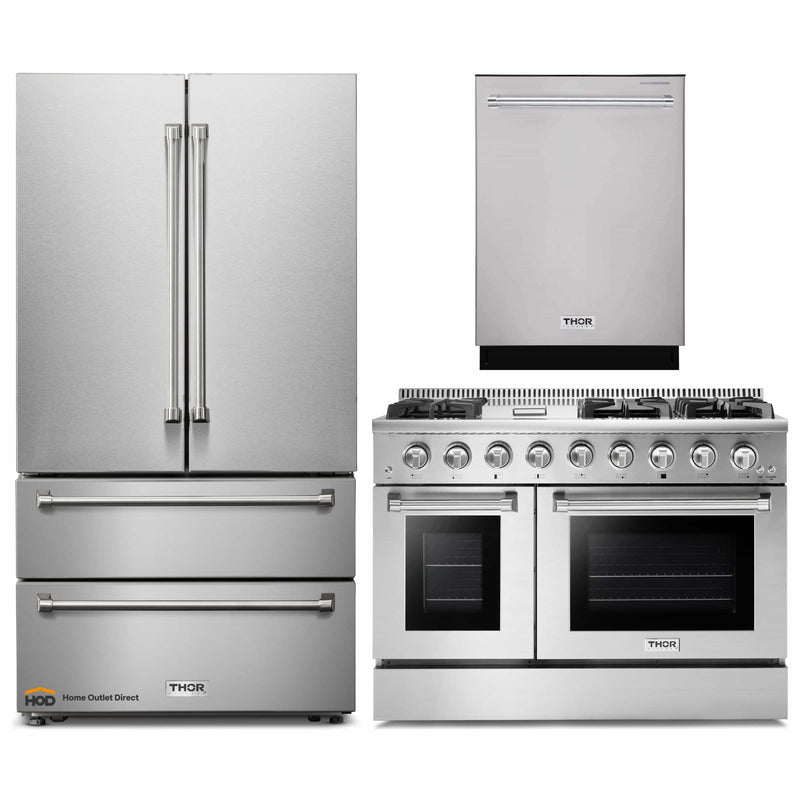 Thor Kitchen 3-Piece Pro Appliance Package - 48-Inch Gas Range, Dishwasher & Refrigerator in Stainless Steel