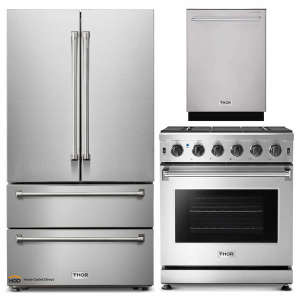 Thor Kitchen 3-Piece Appliance Package - 30-Inch Gas Range, Dishwasher & Refrigerator in Stainless Steel