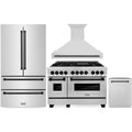 ZLINE Autograph Edition 4-Piece Appliance Package - 48-Inch Dual Fuel Range, Refrigerator, Wall Mounted Range Hood, & 24-Inch Tall Tub Dishwasher in Stainless Steel with Matte Black Trim (4KAPR-RARHDWM48-MB)