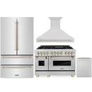 ZLINE Autograph Edition 4-Piece Appliance Package - 48-Inch Dual Fuel Range, Refrigerator, Wall Mounted Range Hood, & 24-Inch Tall Tub Dishwasher in Stainless Steel with Gold Trim (4KAPR-RARHDWM48-G)