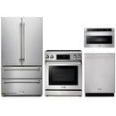 Thor Kitchen 4-Piece Appliance Package - 30-Inch Electric Range with Tilt Panel, French Door Refrigerator, Dishwasher, and Microwave Drawer in Stainless Steel