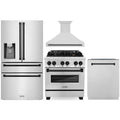 ZLINE Autograph Edition 4-Piece Appliance Package - 30-Inch Dual Fuel Range, Refrigerator with Water Dispenser, Wall Mounted Range Hood, & 24-Inch Tall Tub Dishwasher in Stainless Steel with Matte Black Trim (4AKPR-RARHDWM30-MB)