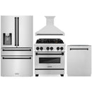 ZLINE Autograph Edition 4-Piece Appliance Package - 30-Inch Dual Fuel Range, Refrigerator with Water Dispenser, Wall Mounted Range Hood, & 24-Inch Tall Tub Dishwasher in Stainless Steel with Matte Black Trim (4AKPR-RARHDWM30-MB)