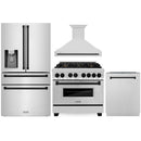 ZLINE Autograph Edition 4-Piece Appliance Package - 36-Inch Dual Fuel Range, Refrigerator with Water Dispenser, Wall Mounted Range Hood, & 24-Inch Tall Tub Dishwasher in Stainless Steel with Matte Black Trim (4AKPR-RARHDWM36-MB)