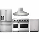 Thor Kitchen 4-Piece Appliance Package - 48-Inch Gas Range, Pro Wall Mount Hood, Refrigerator with Water Dispenser, & Dishwasher in Stainless Steel