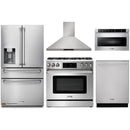 Thor Kitchen 5-Piece Appliance Package - 36-Inch Propane Gas Range with Tilt Panel, Refrigerator with Water Dispenser, Wall Mount Hood, Dishwasher, & Microwave Drawer in Stainless Steel
