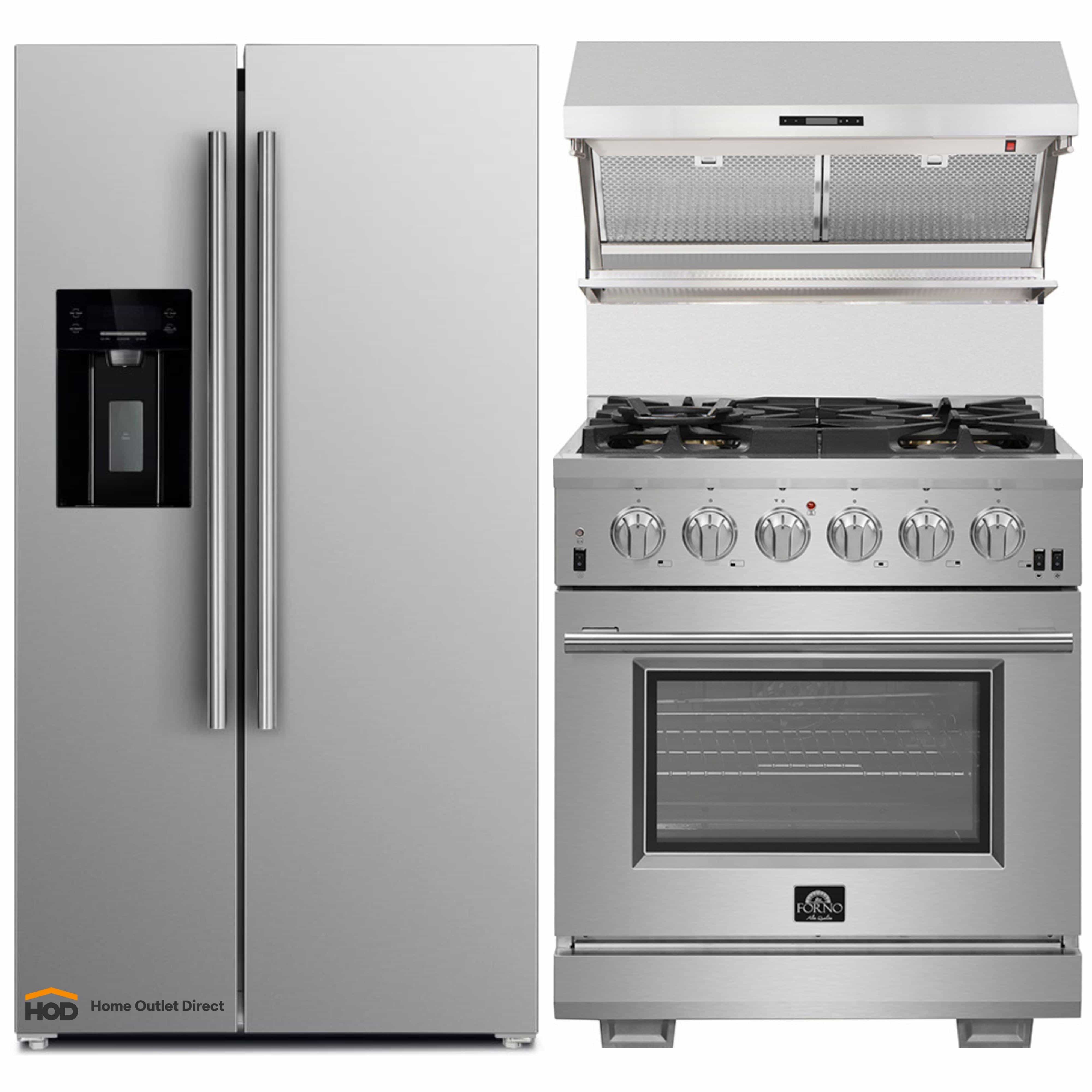 Stainless refrigerator with built-in water dispenser and side-by-side doors