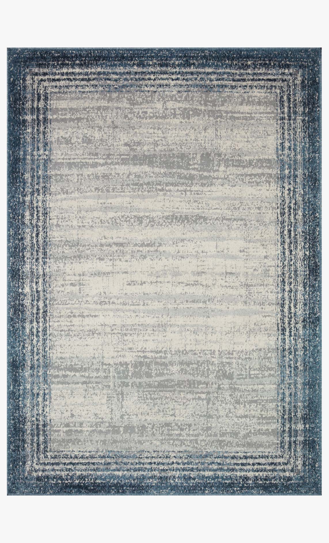 Contemporary power-loomed rug with pebble-and-blue bordered pattern, square design