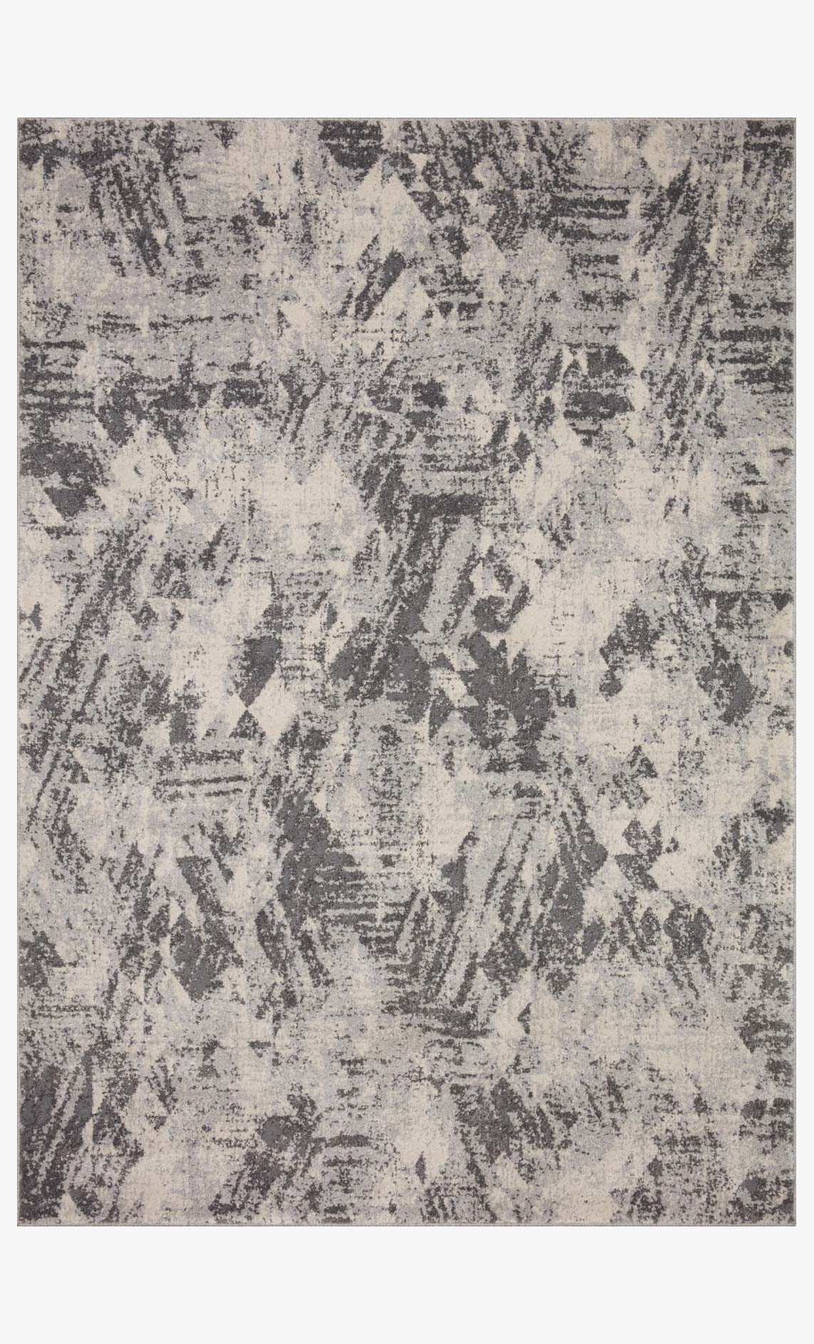 Stone and pebble abstract area rug with distressed geometric texture