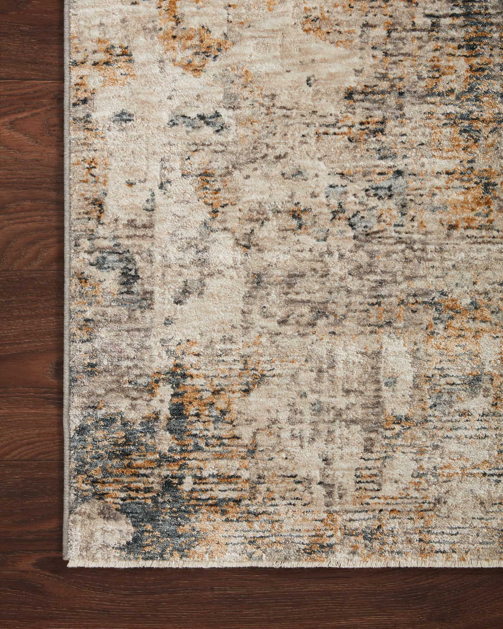 Ocean blue and beige rug edge with textured pile and stitched border