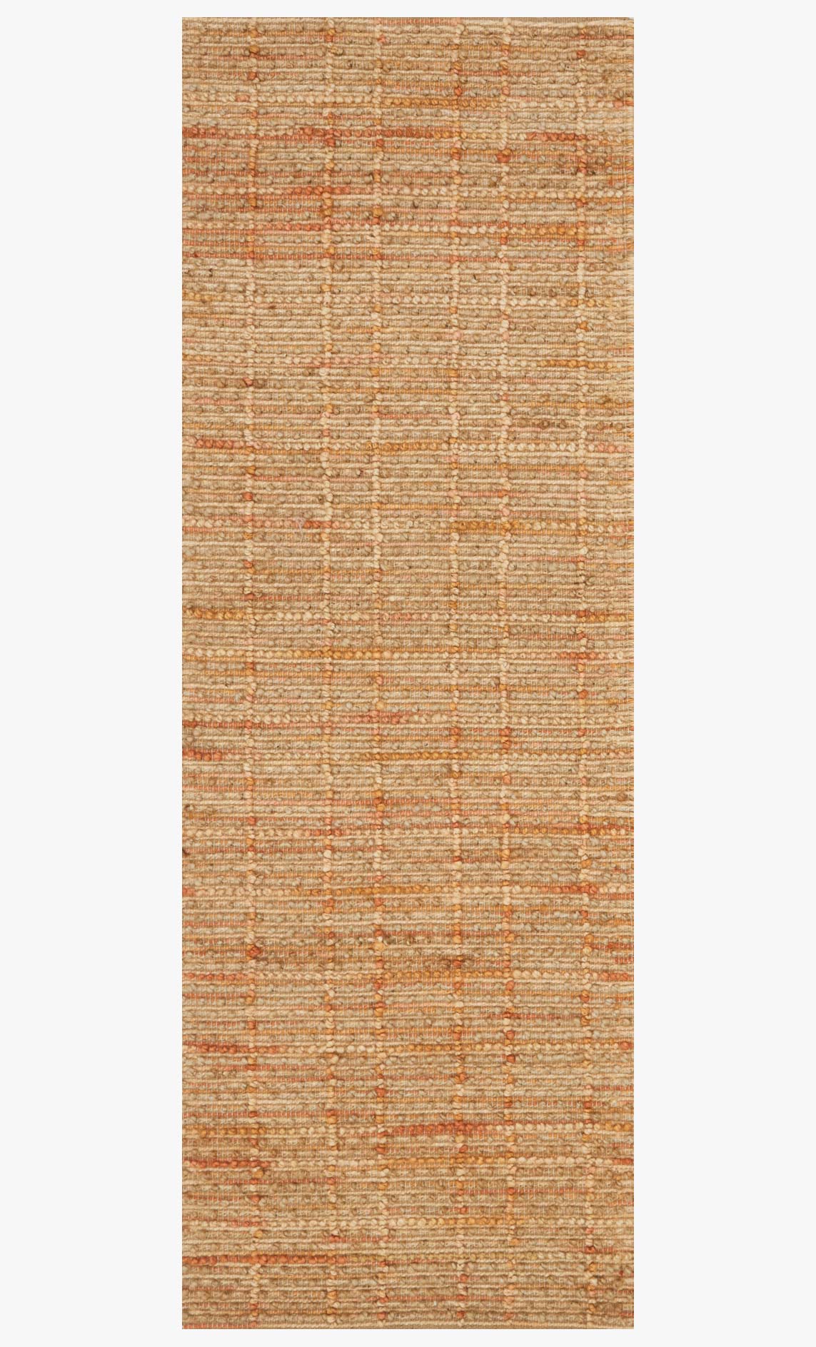 Hand-woven area rug in tangerine and cream with densely woven linear pattern