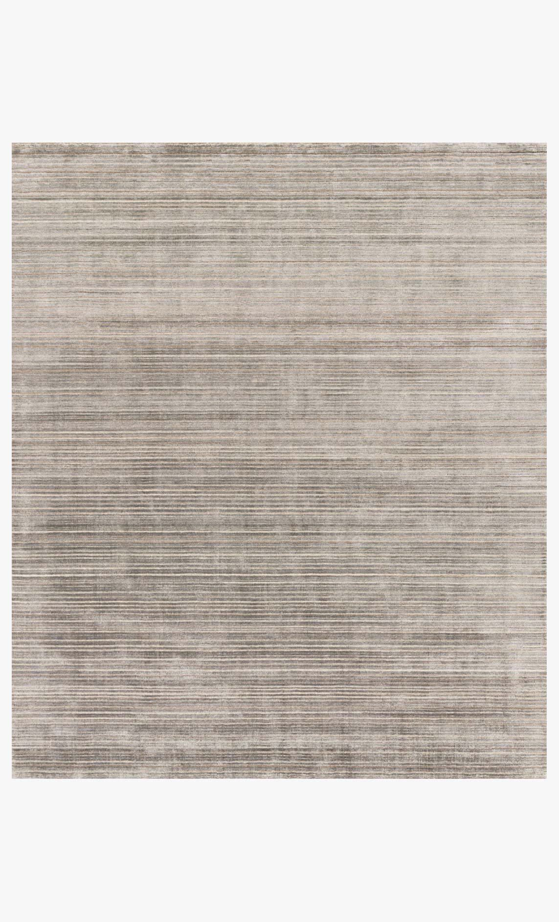 Grey traditional rug with thin horizontal stripes, textured hand-loomed weave.