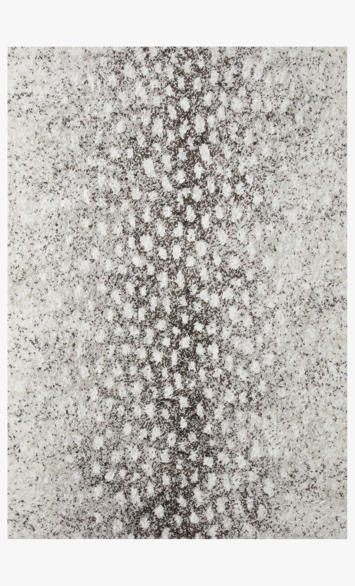 Grey and white shag power-loomed rug with dense speckled pile texture