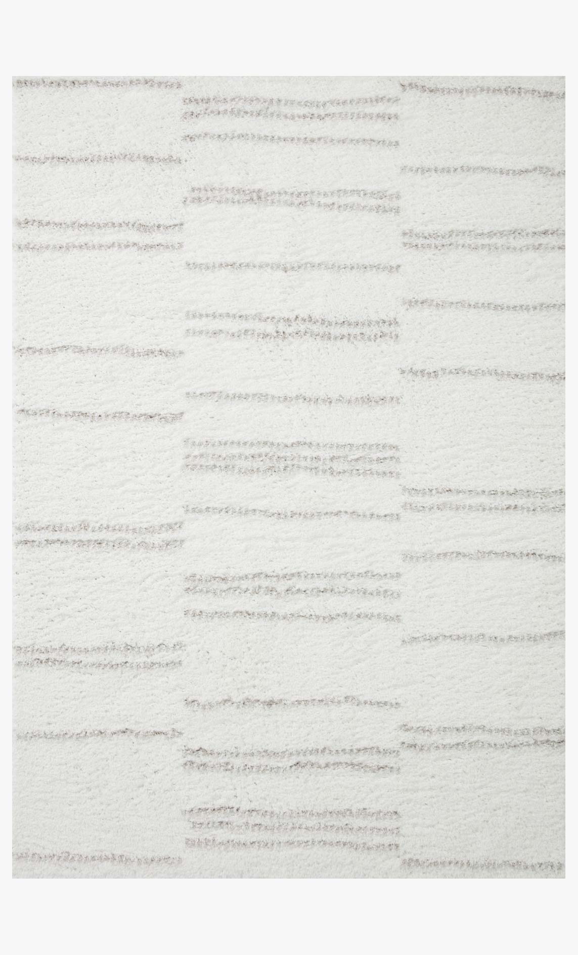 White and grey shag power-loomed rug with horizontal stripe pattern