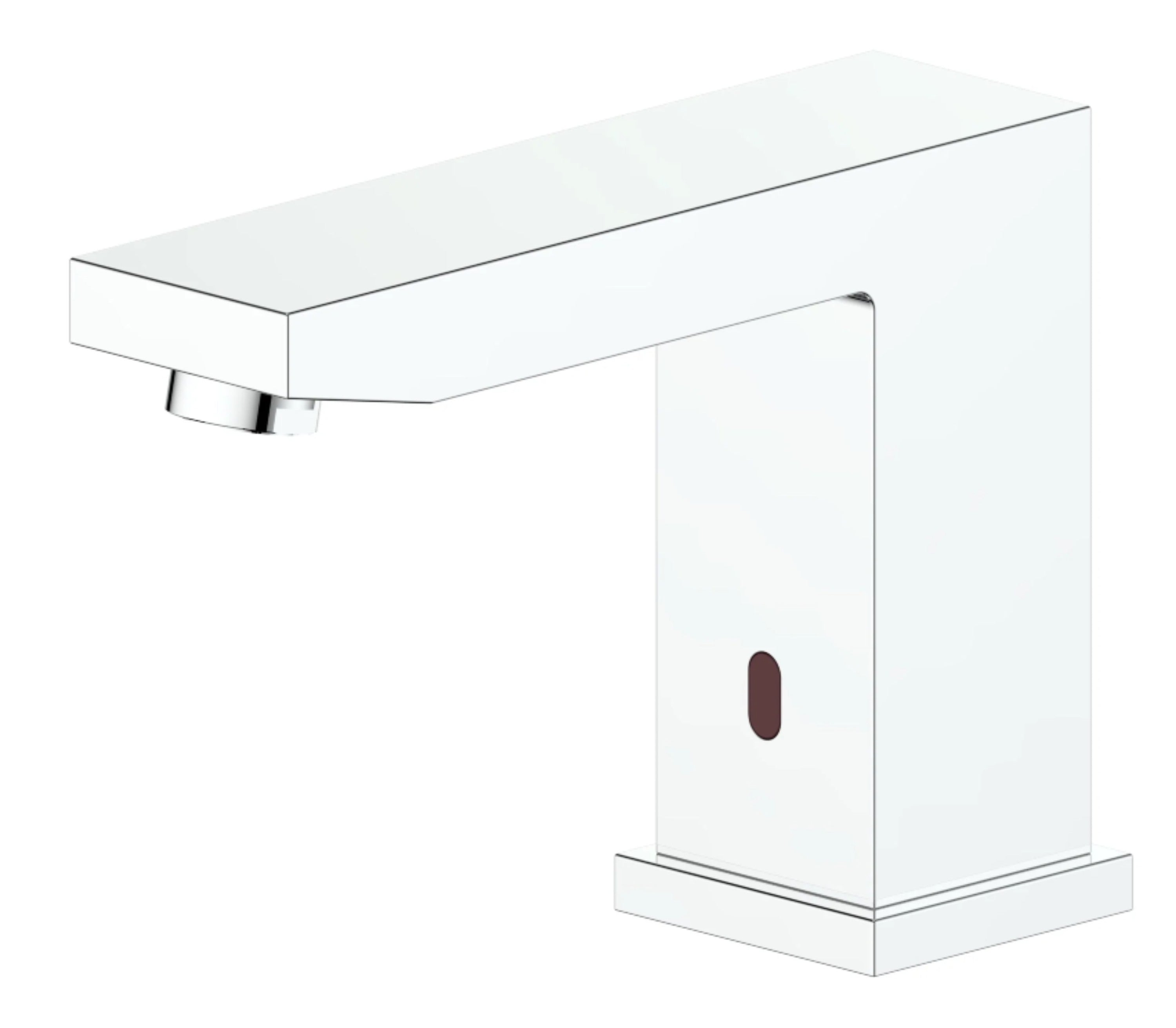 Chrome touchless bath faucet with rectangular spout and front sensor panel