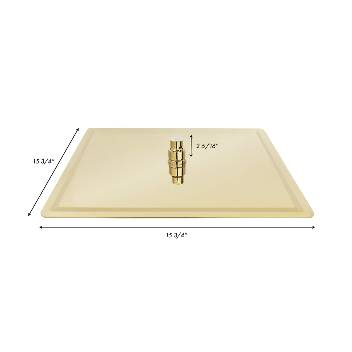 Polished gold 16-inch overhead shower head, rectangular face with center mount