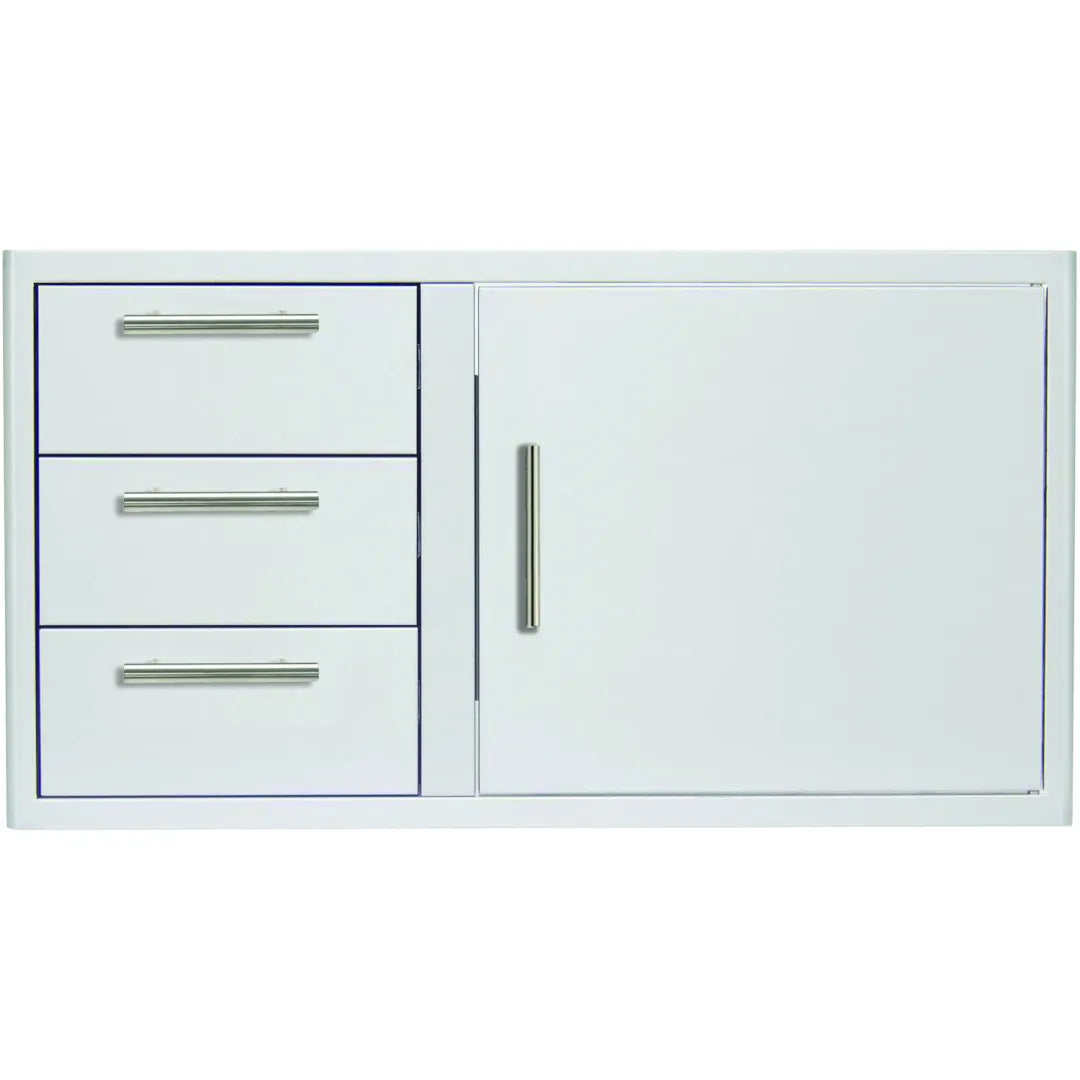 Stainless steel access door with two drawers, bar pulls and vertical handle.