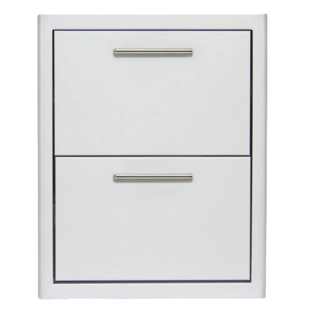 Blaze 16-inch double access drawer with two white drawer fronts and silver bar pulls
