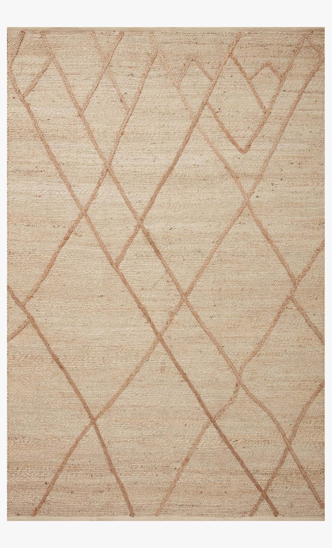 Hand-woven area rug with ivory base and tan geometric lattice pattern