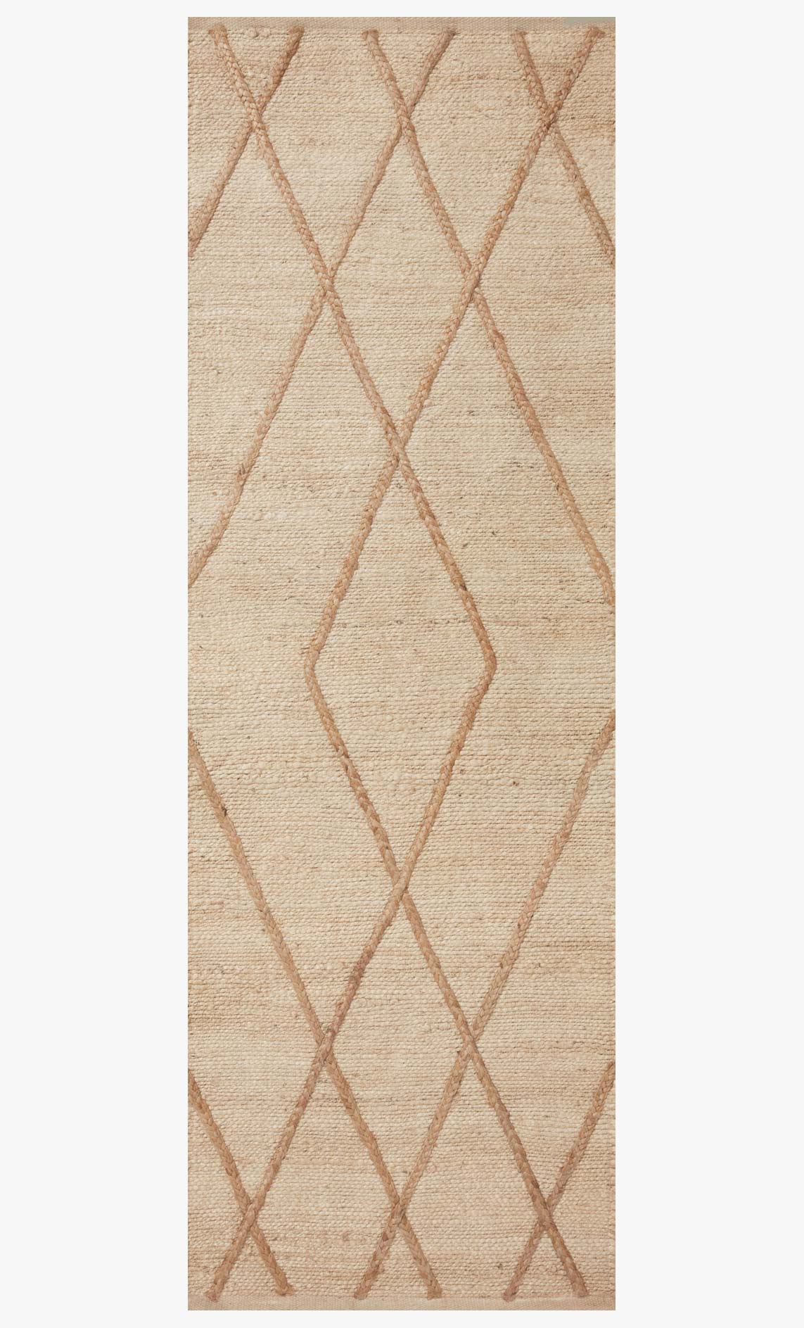 Rectangular ivory rug with repeating diamond lattice in warm rust tones